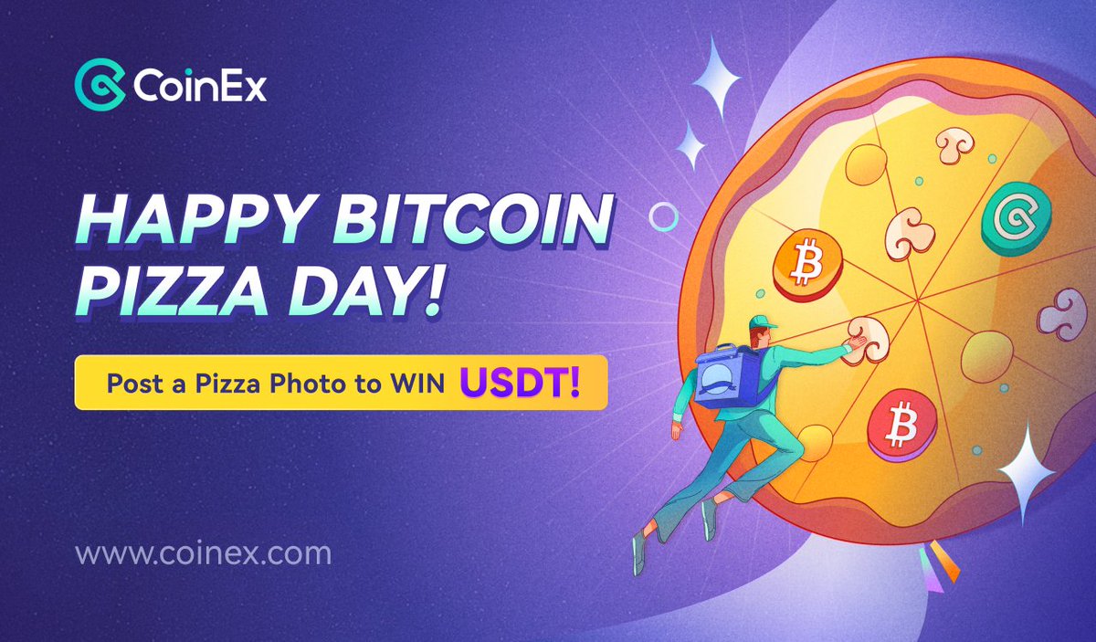 coinexcom's tweet photo. 🍕🎉 Happy #Bitcoin Pizza Day, #CoinEx family! Celebrating the first-ever real-world #BTC transaction with a scrumptious "Pizzaprise"! Stand a chance to win USDT until May 24, 23:59 UTC!💰 

1. Post a pizza pic 📸
2. Follow @coinexcom, retweet &amp; tag 3 friends

#BitcoinPizzaDay https://t.co/ULDFWjOU6k