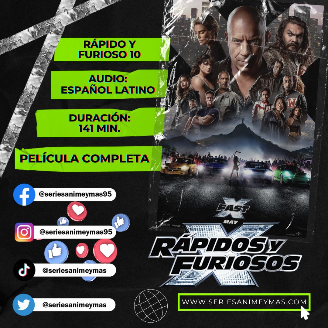 seriesanimeymas's tweet photo. 🎬🍿 Descargar Rapido Y Furioso 10 - 2023 [Audio Latino] | Película Completa 🥇

🔰 https://t.co/CPvZlpnrgW

🔎 Hashtags 🔍
#rapidoyfurioso #rapidoyfuriosox #fastandfuriousx #toreto #carros #warnerbros #peliculasgratis #canalesgratis #dc #comics #seriesgratis #amazing #hbomax https://t.co/R6MwGFaGBk