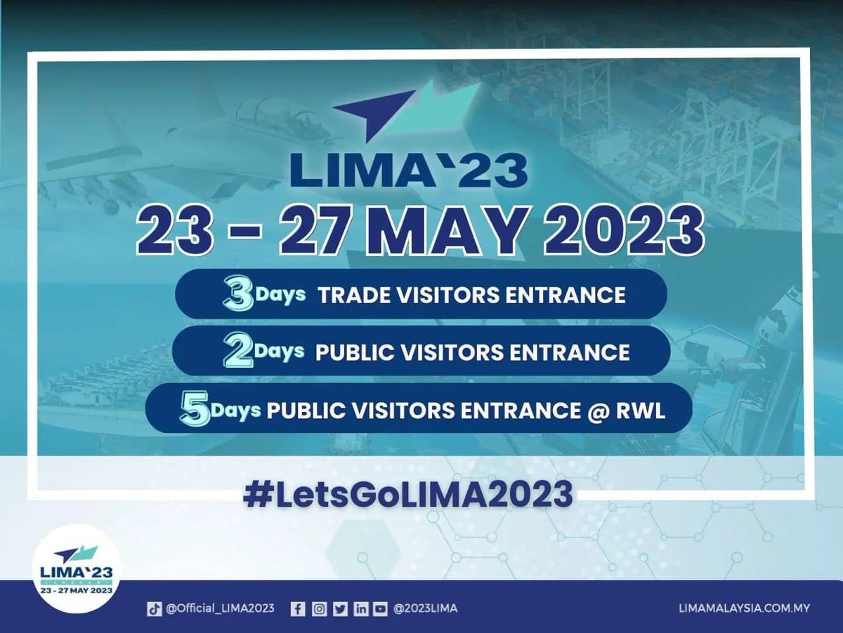 satriasiber's tweet photo. RT PDRMsia: [HEBAHAN] LIMA ’23 : PAMERAN ASET, DEMONSTRASI MARITIM, PAMERAN KERJAYA DAN KAUNTER SAMAN PDRM

Bacaan lanjut menerusi pautan berikut; https://t.co/svb9VfYdly

#LetsGoLIMA2023
#PolisDirajaMalaysia
#RoyalMalaysiaPolice
#PDRM
#RMP 
#22052023 https://t.co/ABMw2KCA2A