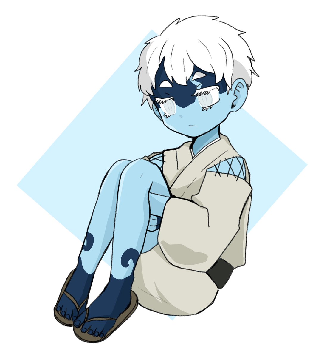 solo white eyes blue skin white hair colored skin short hair sandals  illustration images