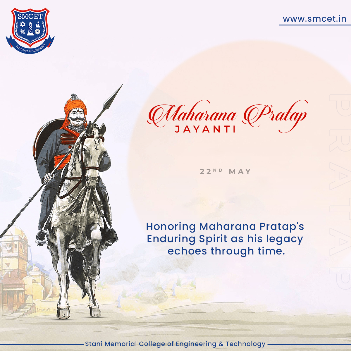 smcet_phagi's tweet photo. Inspiring generations with the bravery and sacrifice of Maharana Pratap on his Jayanti.
#SMCET #jaipur #phagi #kingofbraveness #maharanapratapjayanti2023 #SMCETcelebrations #legacyofpratap #iconicheroism #heromaharanapratap #inspirationfromhistory https://t.co/eKQXgwOach