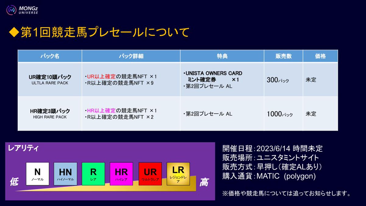 👑 #ユニスタ 👑

 #TMHC 経済圏より本格競馬 #BCG が誕生🏁🏇🏇
300個限定のUR確定ユーティリティは激アツ🔥 
1stセール限定パックAL #giveaway🎉 

🎁 早押しAL ×3

✅follow
<a href="/Unista_JP/">UNIVERSAL STALLION RE（ユニスタ）</a> 
<a href="/eri_3240/">ERI🦩#SABA🐟</a>
@shellychannel33
✅❤️&amp;RT
✅join
discord.gg/a5HQ6PSYye

⏰48h

#UniversalStallion