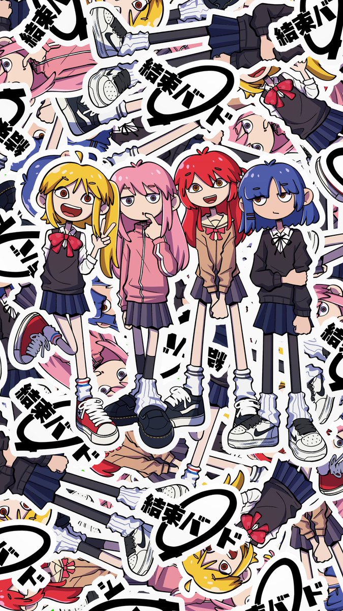 gotou hitori ,ijichi nijika multiple girls sneakers blonde hair skirt track jacket school uniform red hair  illustration images