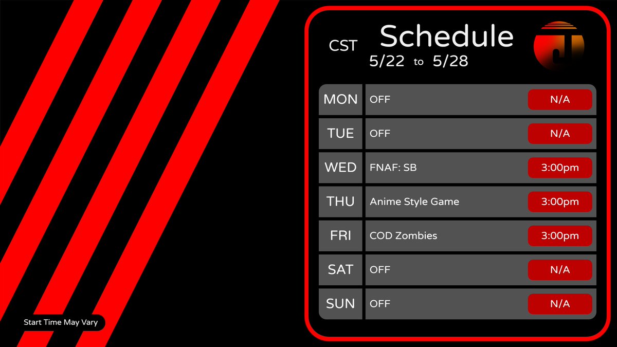 Jackfirestone99's tweet photo. This weeks schedule. See ya'll soon! https://t.co/WVDFYczMyV