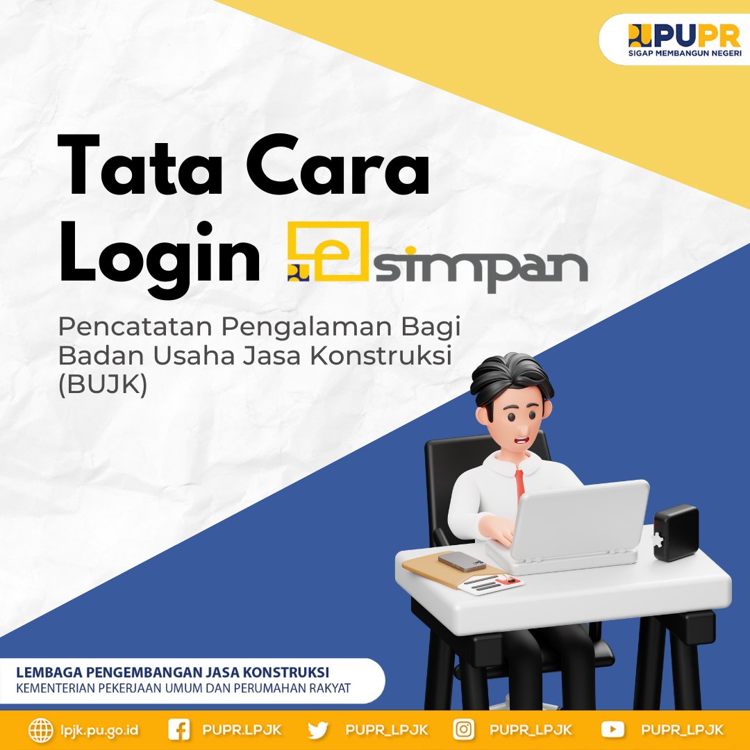 PUPR_LPJK's tweet photo. Bagi #sahabatpupr sekaligus Badan Usaha Jasa Konstruksi (BUJK) yang ingin melakukan pencatatan pengalaman namun masih bingung tata cara login e-SIMPAN, silahkan simak informasi berikut 😊 https://t.co/9Kze6oeF68