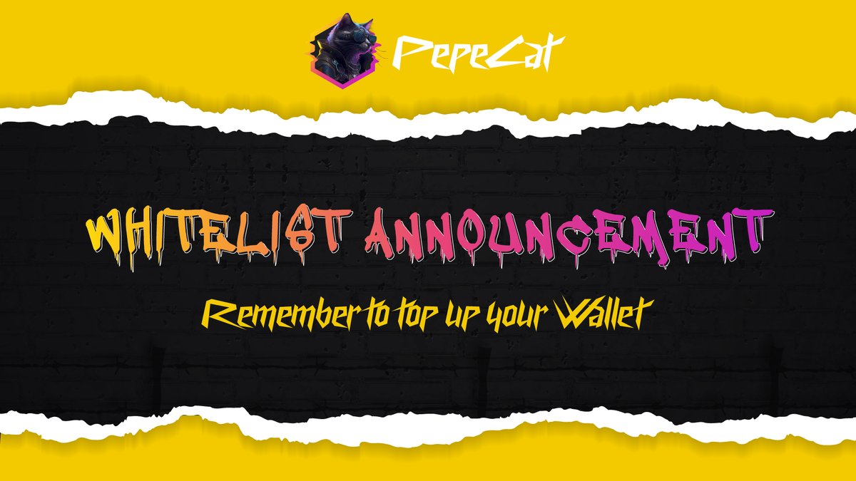 🐈 Here's the current Whitelist: 🔥docs.google.com/spreadsheets/d…

🟢 Make sure to TOP UP your Wallet > 0.3 BNB before 11:30 AM (UTC) today. Otherwise, it will be removed.

🪙 The FINAL LIST will be announced at 12:00 PM (UTC).

🚨Presale will start in 9 hours. Act Fast!🚨

#PEPECAT