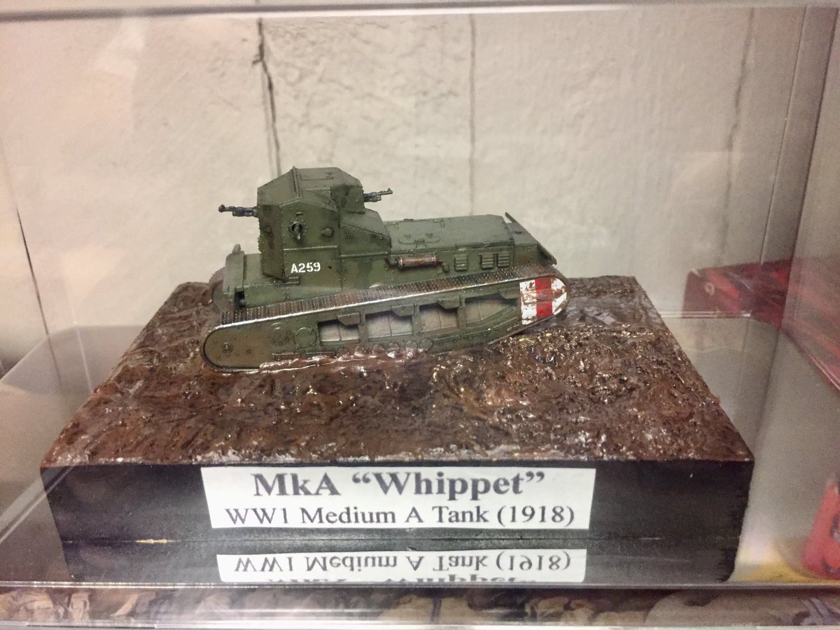 the2halfsquads's tweet photo. Dave’s WW1 model tank collection. Forgive the poor signage. #modeling #militaryminiatures #militarymodeling https://t.co/u45JMp3JLu