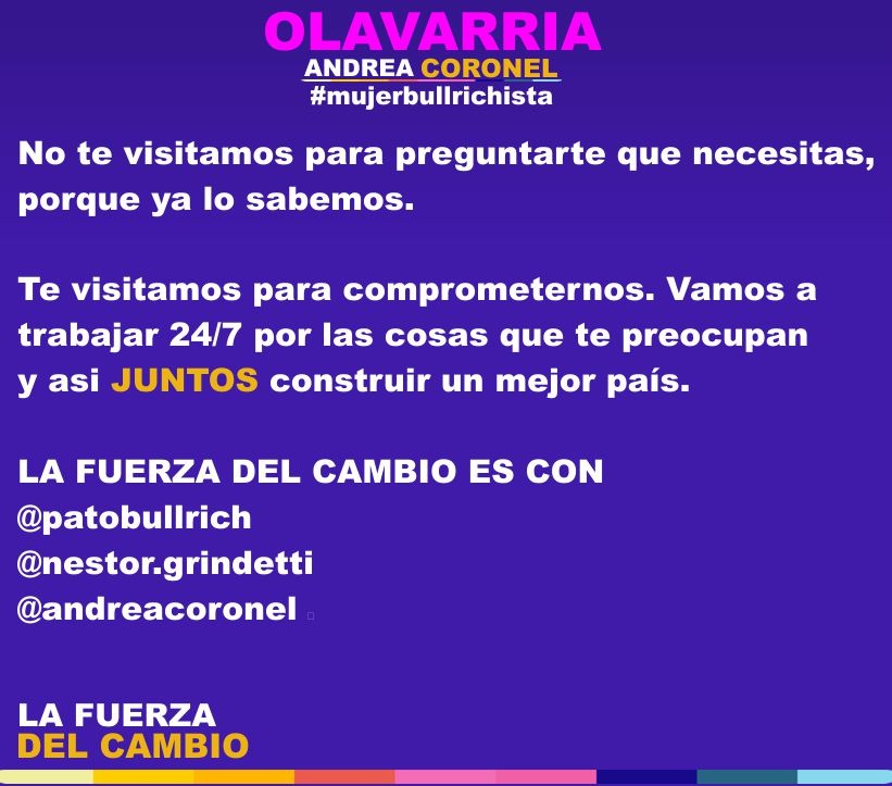 Sumate, JUNTOS podemos tener el Pais que soñamos

#lafuerzadelcambio 
#patobullrich 
#patriciapresidente 
#mujeresbullrichistas 
#olavarria