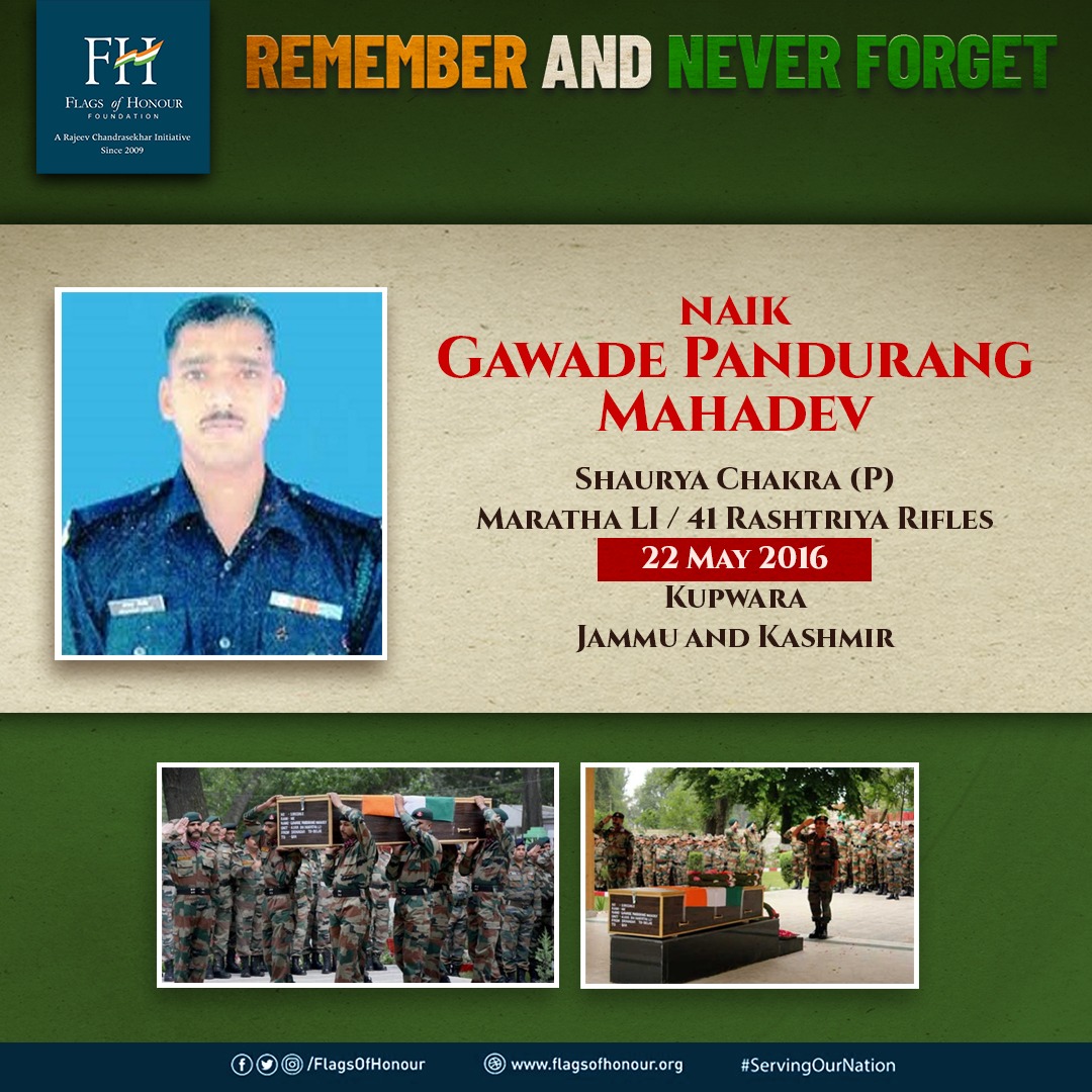 #OnThisDay Nk Gawade Pandurang Mahadev succumbed to injuries sustained in an anti terror op at Kupwara, J&K IN 2016.
#RememberAndNeverForget his supreme sacrifice #ServingOurNation