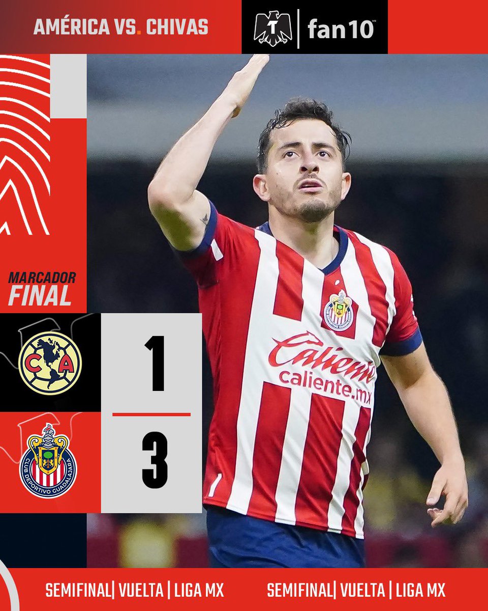 SoyFan10's tweet photo. ¡¡¡HAZAÑA ROJIBLANCA!!!🔴🐐

Las Chivas de Guadalajara están en la gran final de la Liga MX tras remontarle la eliminatoria al América en el Estadio Azteca.

¡¡¡EN BUSCA DE LA 13!!!🇲🇽🏆
#CervezaOficial 🍺 https://t.co/ksA3hkFffR