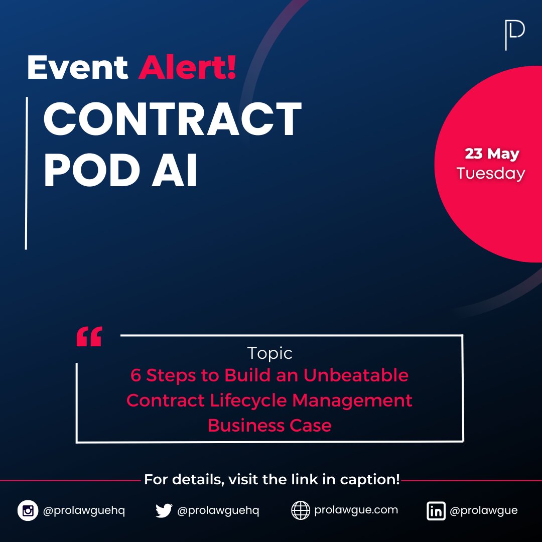 ContractPodAi is organising an event on 6 Steps to Build an Unbeatable Contract Lifecycle Management Business Case. 💯🙌🔥

For details, visit bit.ly/3IqOtpD

#prolawgue #compliance #legaloperations #legalinnovation #innovation #litigation #learning #events #webinar