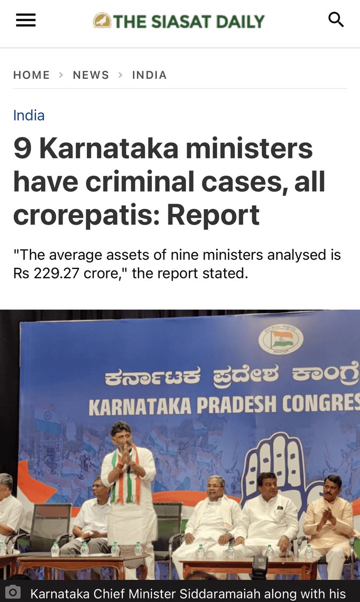 Shehzad_Ind's tweet image. Of the 9 ministers in Karnataka
All have criminal cases
All are crorepatis 
No women
4 have serious charges 

Also, Govt teacher suspended for fb post critical of Siddharamiah 

Welcome to “Congress ki guarantees” of being anti women, pro corruption, pro criminals &amp;amp; anti…