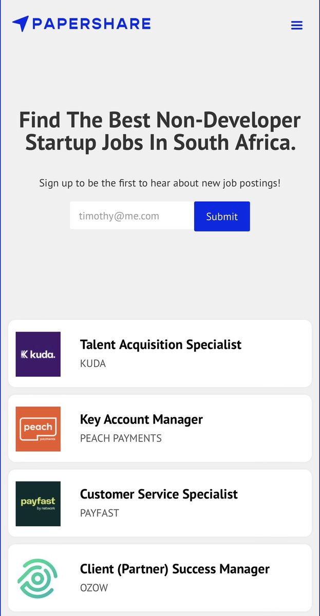 PaperShare's tweet photo. Looking to work at a startup in South Africa? Here’s who’s hiring? 👇🏿

- PeachPayments
- Kuda
- Ozow 
- Mukuru
- Paystack

https://t.co/2kPUBq3TQI https://t.co/OcDMpp96nc