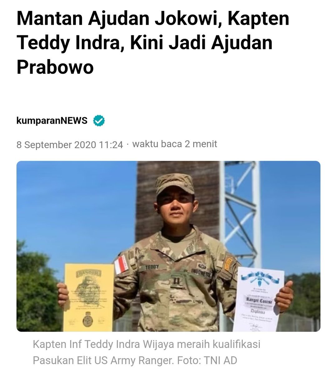 RUDI VALINKA on Twitter: "Ajudan Prabowo : Kapten (Inf) Teddy Indra
