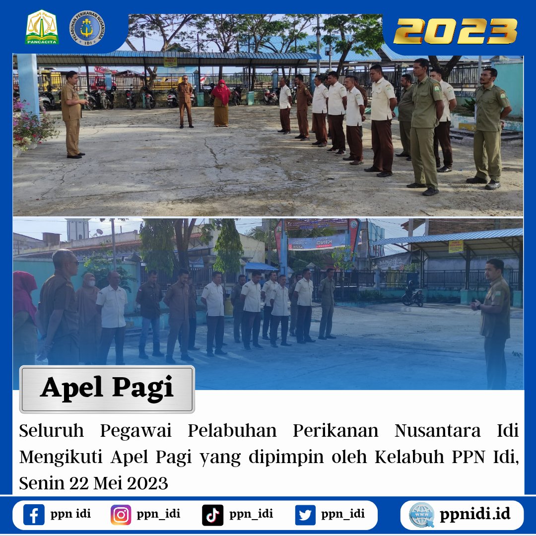 ppn_idi's tweet photo. Kepala Pelabuhan Perikanan Nusantara Idi memimpin apel pagi yang diikuti seluruh Pegawai PPN Idi.
#apelpagi #kkpgoid #dkpaceh #ppnidi #asn #tekon https://t.co/EKs3zEp4A2
