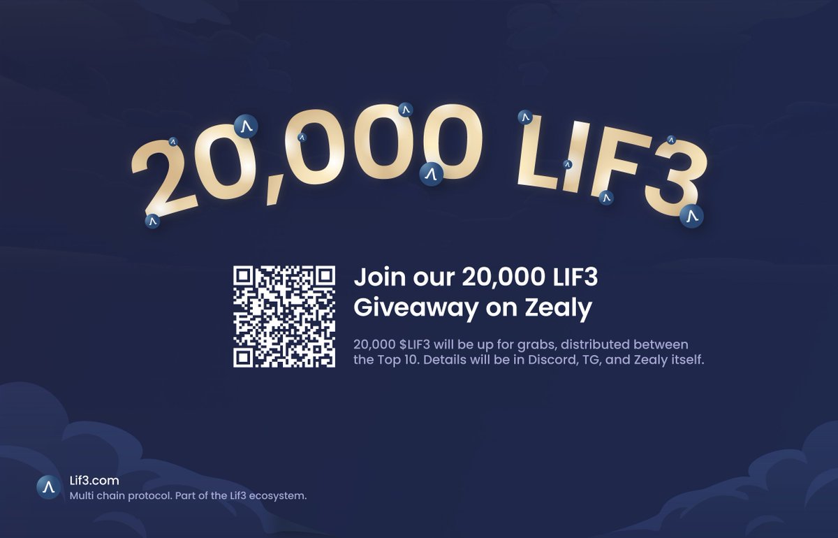 Official_LIF3's tweet photo. 𝟐𝟎,𝟎𝟎𝟎 #LIF3 𝐆𝐢𝐯𝐞𝐚𝐰𝐚𝐲 🎉

To celebrate the launch of Lif3 Wallet on both iOS and Android, we’re hosting a Sprint on @zealy_io. This Sprint highlights some of the many ways to use Lif3 Wallet &amp; other parts of the Lif3 Ecosystem. 🎊

Join Here- https://t.co/RJkPF26RMr https://t.co/5jzL90yYVW