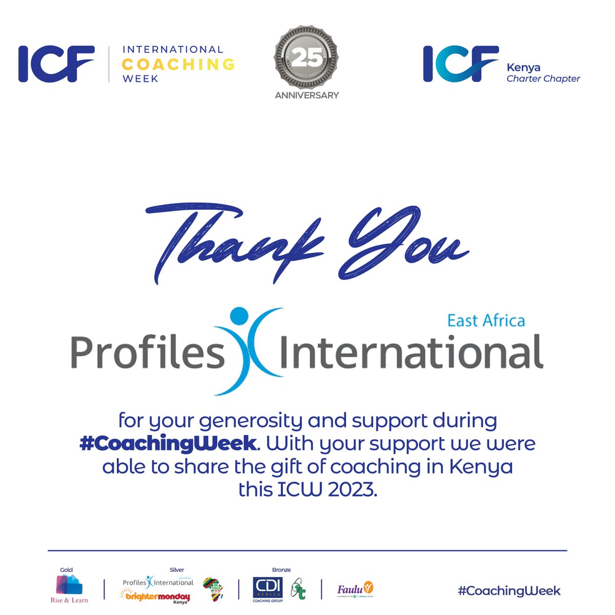 ICWKenyaChapter's tweet photo. Kicking off this week with Thanksgiving!
Thank you to our silver sponsors of the #icw2023 
@ProfilesIntlEA @BrighterMonKE @MPESAAfrica
You made it possible for us to impact lives! https://t.co/IpyFpdjRSZ
