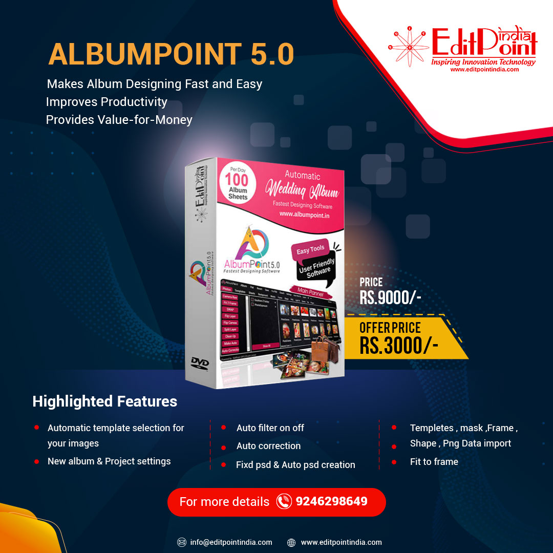 𝗔𝗹𝗯𝘂𝗺𝗣𝗼𝗶𝗻𝘁 𝟱.𝟬
is complete wedding album design software for photographers who want to make more money by spending less time designing.

BUY LINK:-
editpointindia.com/productdetails…

#EditPointIndia #photoalbum #photography #albumdesign #weddingalbumdesign