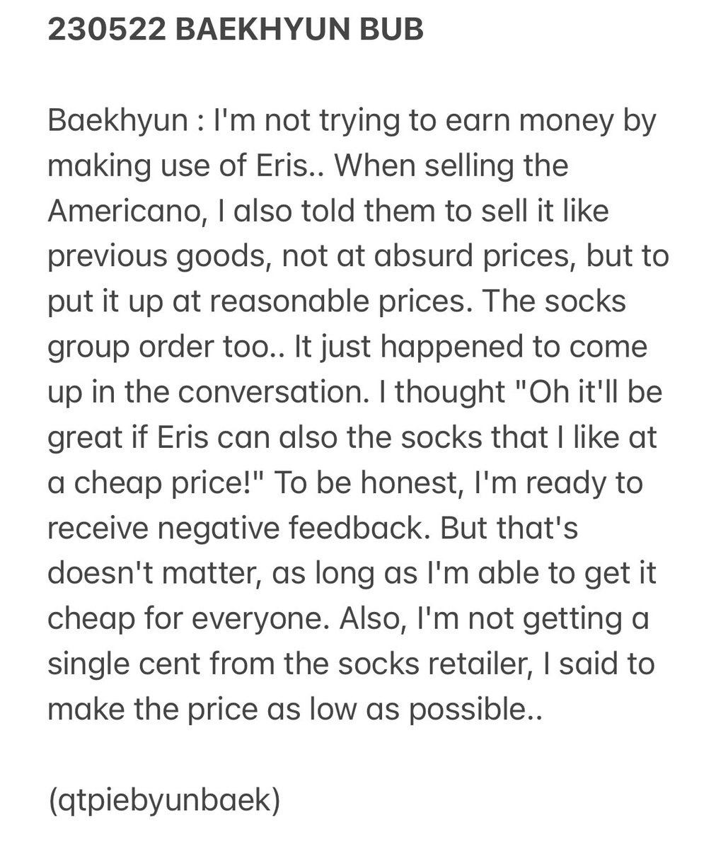 qtpiebyunbaek's tweet photo. 230522 BAEKHYUN BUB

Baekhyun: (...) But my thought is that, if you can't always see me at concerts or offline events, is there anything I can do as I wish to repay you in a different way. Because I don't want you to feel my absence, as I know how difficult it is to wait. https://t.co/74dQNBd109
