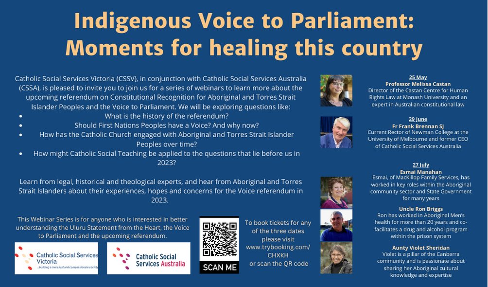 3-part webinar series on Indigenous Voice to Parliament: Moments for healing this country. Speakers exploring how either a positive or negative outcome of the referendum will be a defining moment for all of us living in Australia bit.ly/3MKxuBa <a href="/CathSocServVic/">Catholic Social Services Victoria (CSSV)</a> <a href="/CSS_Aus/">Cath Social Services</a>
