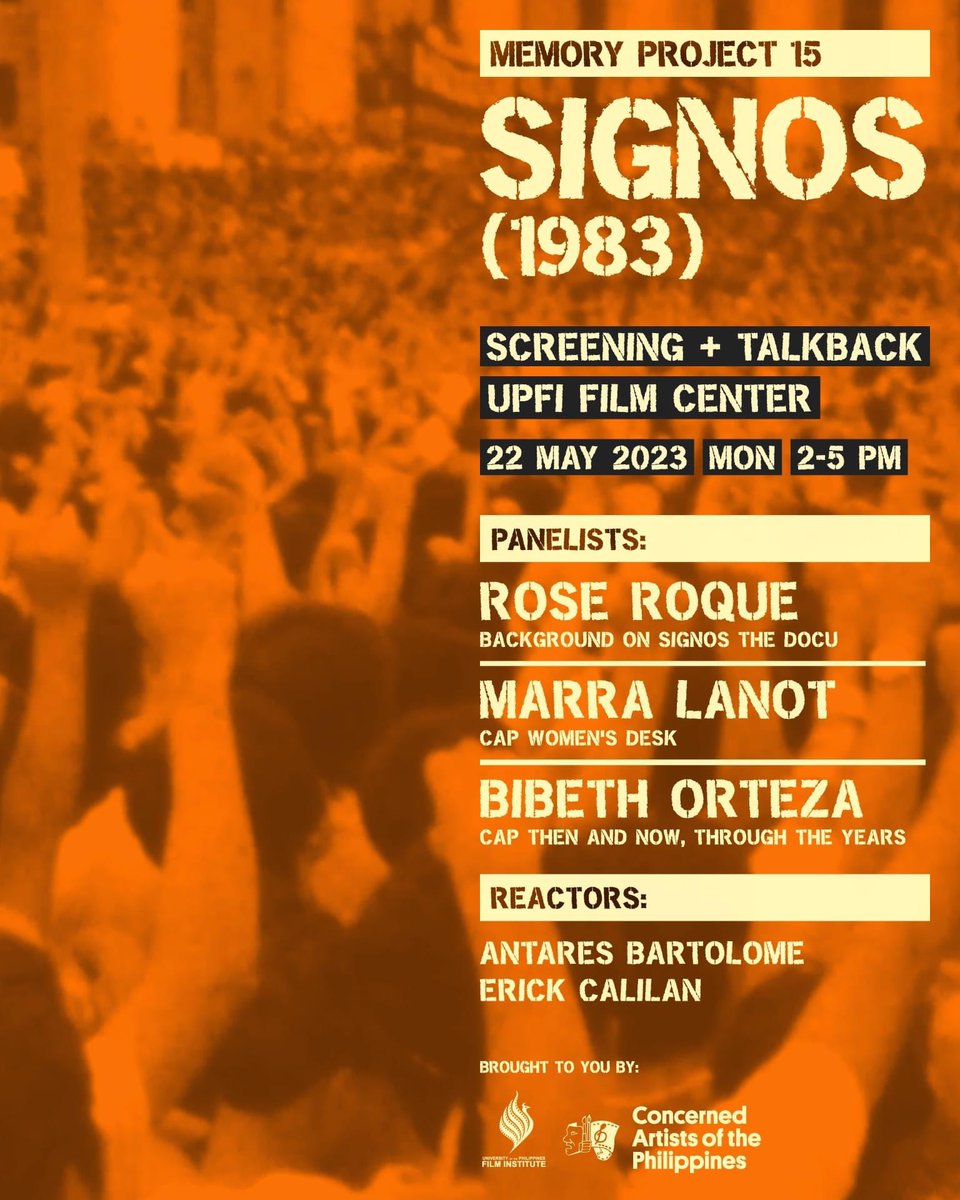 lisa_looking_in's tweet image. We mark the 32nd death anniversary of CAP @artistangbayan founding chairperson #LinoBrocka with a screening of the film Signos and a talkback later. Feel free to join and share widely 🎞️ ✊ #ArtistaNgBayan #MemoryProject