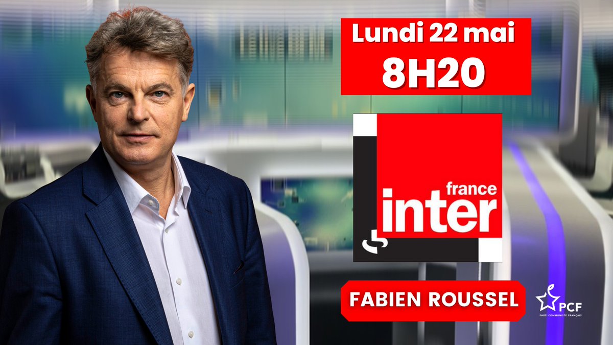 OrvaultPcf's tweet image. 📻[Passage Média]  

Ce lundi 2⃣2⃣ mai, @Fabien_Roussel, Secrétaire National @PCF, est l&apos;invité de la matinale de
@franceinter, à 08h20  

Pour suivre le direct⤵️
radiofrance.fr/franceinter/di…

#le7930inter #StopRetraiteMacron #PCF #jusquauretrait #greve6juin
