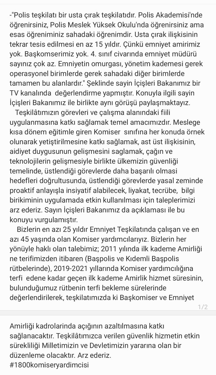 @ErbakanFatih Sn Genel Başkanım @ErbakanFatih
Başpolislerden  Komiser Yrd.lığına sınavla terfi  eden 1800 komiser yardımcısıyız. En küçüğümüz 46 yaşında. Daha önce  emsal olarak askeriyede yapıldığı gibi amir olarak yaptığımız sürelerinin terfide değerlendirilmesini...
#1800komiseryardımcısı