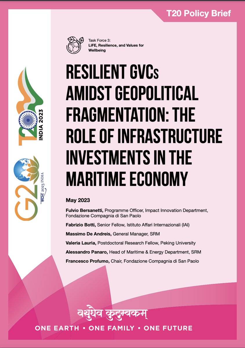T20org's tweet photo. Resilient GVCs Amidst #Geopolitical Fragmentation: The Role of #Infrastructure Investments in the #Maritime Economy

Read the @T20org Policy Brief by @fu_bersanetti, @fabribotti, Massimo De Andreis, @valerilauria, Alessandro Panaro, Francesco Profumo

👉 https://t.co/1h52iH8Zvu

#G20India @g20org