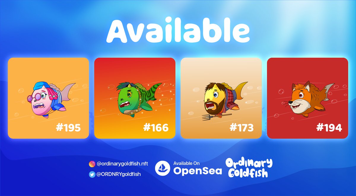 ORDNRYgoldfish's tweet photo. ✅ STILL AVAILABLE ✅

A few goldfish left, and they're waiting for adoption 🐠👀

🐠#192 :https://t.co/UPKLJIiQo6

🐠#166 :https://t.co/VvuwC82Lu6

🐠#173 :https://t.co/LslywhM1KR

🐠#194 : https://t.co/D4pStXWPVQ

Get a godlfish, I bet you'll love it 💛💛
#NFTs #NFTCommunity