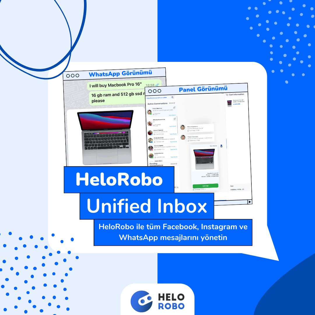 HeloRobo's tweet image. #HeloRobo&apos;nun Unified Inbox&apos;ı ile uygulamalar arasında geçiş yapmaya veda edin 🤖📨! Hepsine hükmedecek tek bir gelen kutusu. #UnifiedInbox #Customer #İletişim 🔄💬