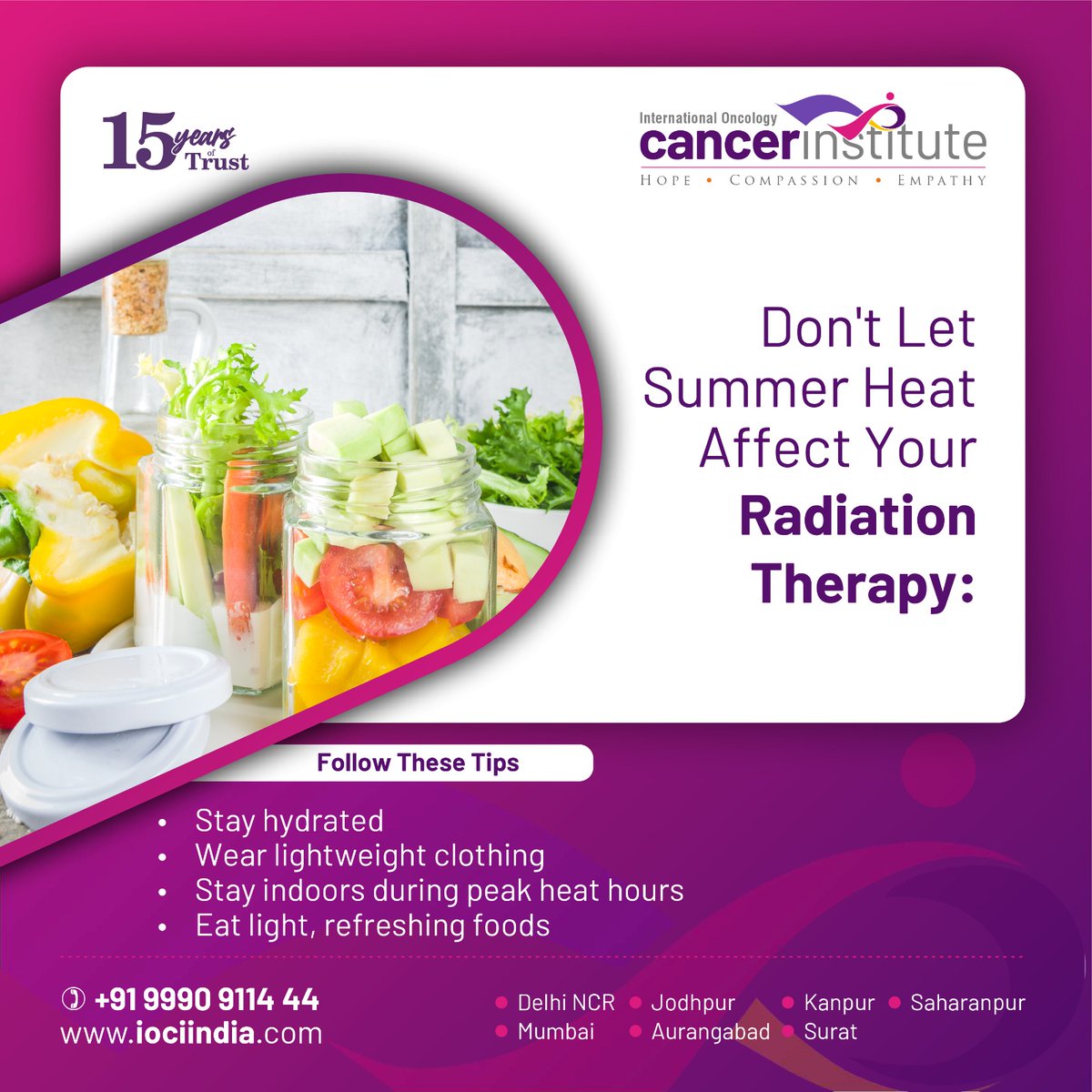 IOCI_India's tweet photo. Don't let summer heat dampen your radiation therapy progress! Stay cool, calm, and collected with IOCI - the cutting-edge imaging technique that ensures precise treatment without skin burns.
π: +91 99909 11444
π: https://t.co/ZbrJgy7x9A
#IOCI #RadiationTherapy #Cancer https://t.co/YAAJXPXaE9