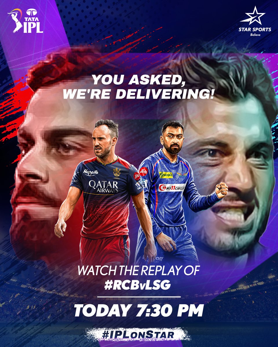 Your wish, our command! 🙌
Relive the #IncredibleMatch between @RCBTweets  & @LucknowIPL , chosen by popular vote! 🤩

Tune-in to #RCBvLSG at #IPLonStar
Today at 7:30 PM | Star Sports Network #BetterTogether