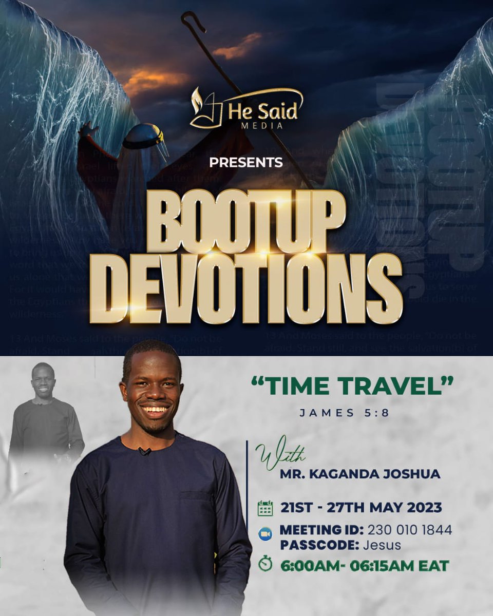 mirigaemmanuel's tweet photo. This week on BooTUp Devotion.

With Mr Kaganda Joshua Mwesigwa. 

Zoom Link: https://t.co/qTh9t80p8c

Time: 6:00AM - 6:15AM EAT.

Join us and invite a friend. https://t.co/e533kgezqw