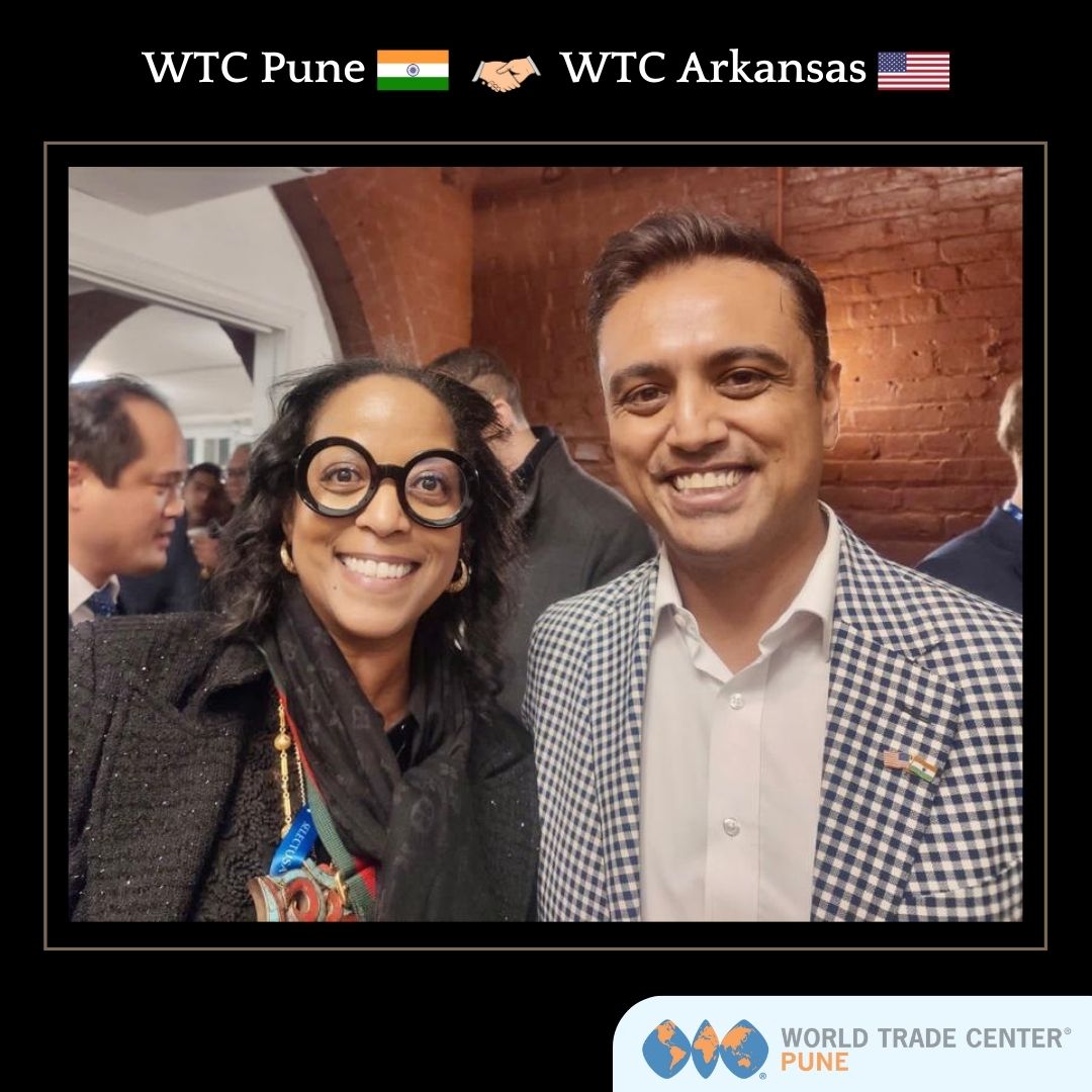 WTCPUNE1's tweet photo. In an event earlier this month, Mr. Niraj Khinvasara, CIO of World Trade Center Pune🇮🇳, had a valuable encounter with Denise Thomas, the CEO at World Trade Center Arkansas, at a reception organized by the Indian Ambassador to the US at India House in Washington D.C.🇺🇸 https://t.co/9xYu00UIJC