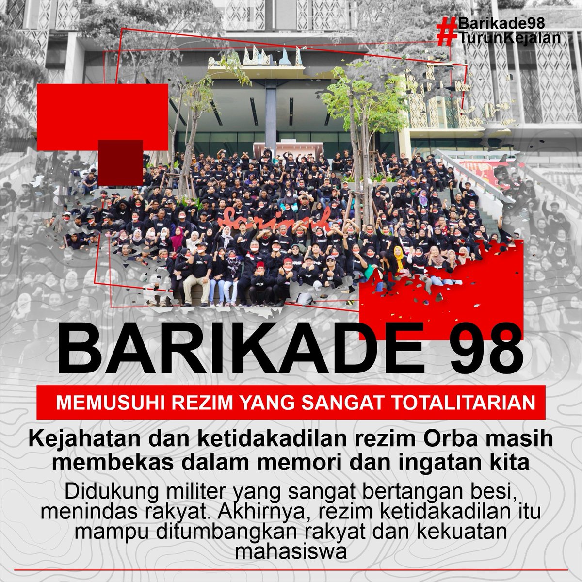 #Barikade98TurunKejalan ✍️  
Rezim Orba di didukung militer yg sangat bertangan besi dan menjadi alat penguasa untuk menindas rakyat.