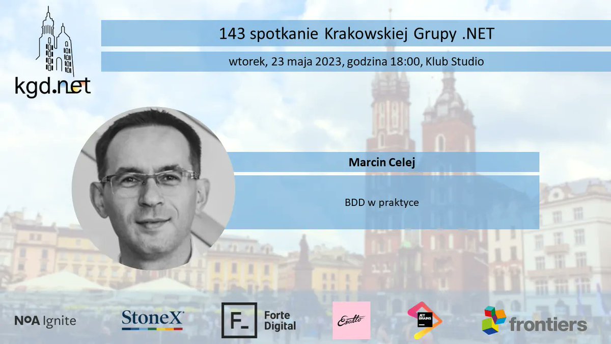 kgd_net's tweet image. Drugim prelegentem na 143 spotkaniu KGD .NET będzie 
😎 Marcin Celej 💪
Widzimy się❗ 23 maja (wtorek) 2023 o godzinie 18:00❗
 w Klubie Studio, na ulicy Budryka 4 w Krakowie 
Meetup: buff.ly/3OkzReW 
Facebook: buff.ly/42EA8Ob 
#dotnet #csharp #kgdnet