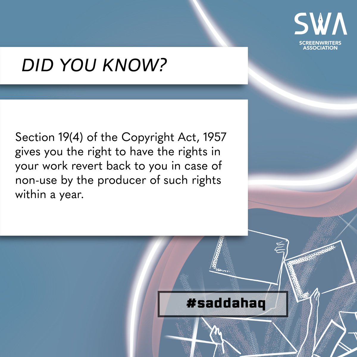 swaindiaorg's tweet photo. #SWA #Screenwriters #Screenwriting #tips #screenwritingtips #legaltips #saddahaq #indianscreeenwriters #legaltipfortheday #legal #revertback #copyright @zamahabib https://t.co/uVCedH1Qkb
