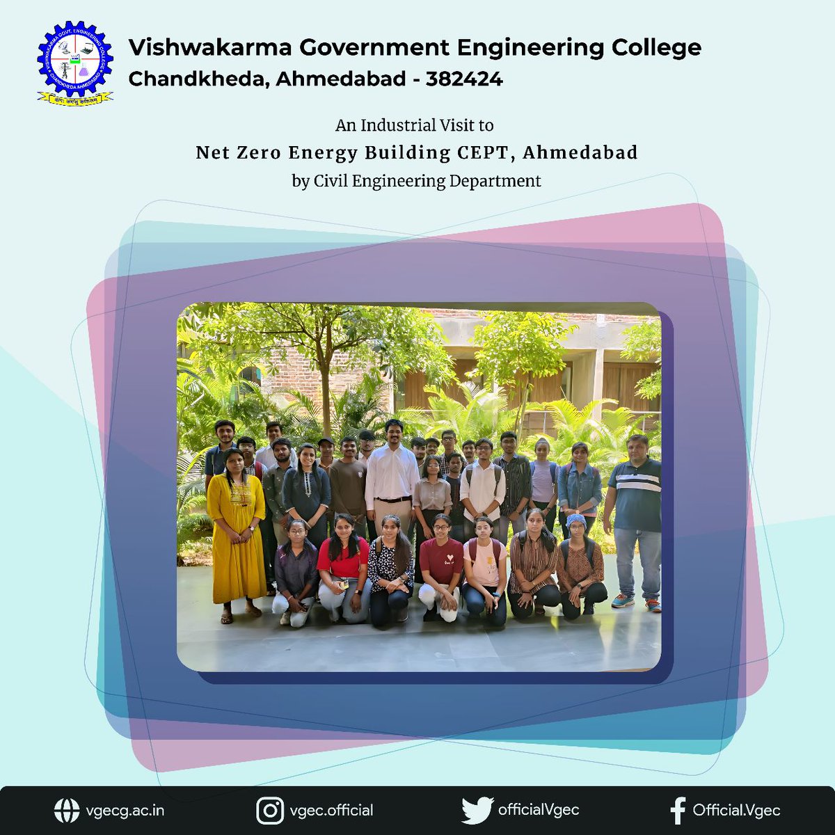 OfficialVgec's tweet photo. Civil Engineering Department conducted an Industrial Visit to Net Zero Energy Building CEPT, Ahmedabad.

#VGEC
#Engineering
#civilengineering
#fieldwork
#studentlife
#netzeroenergybuilding https://t.co/l10vjRC3Pe