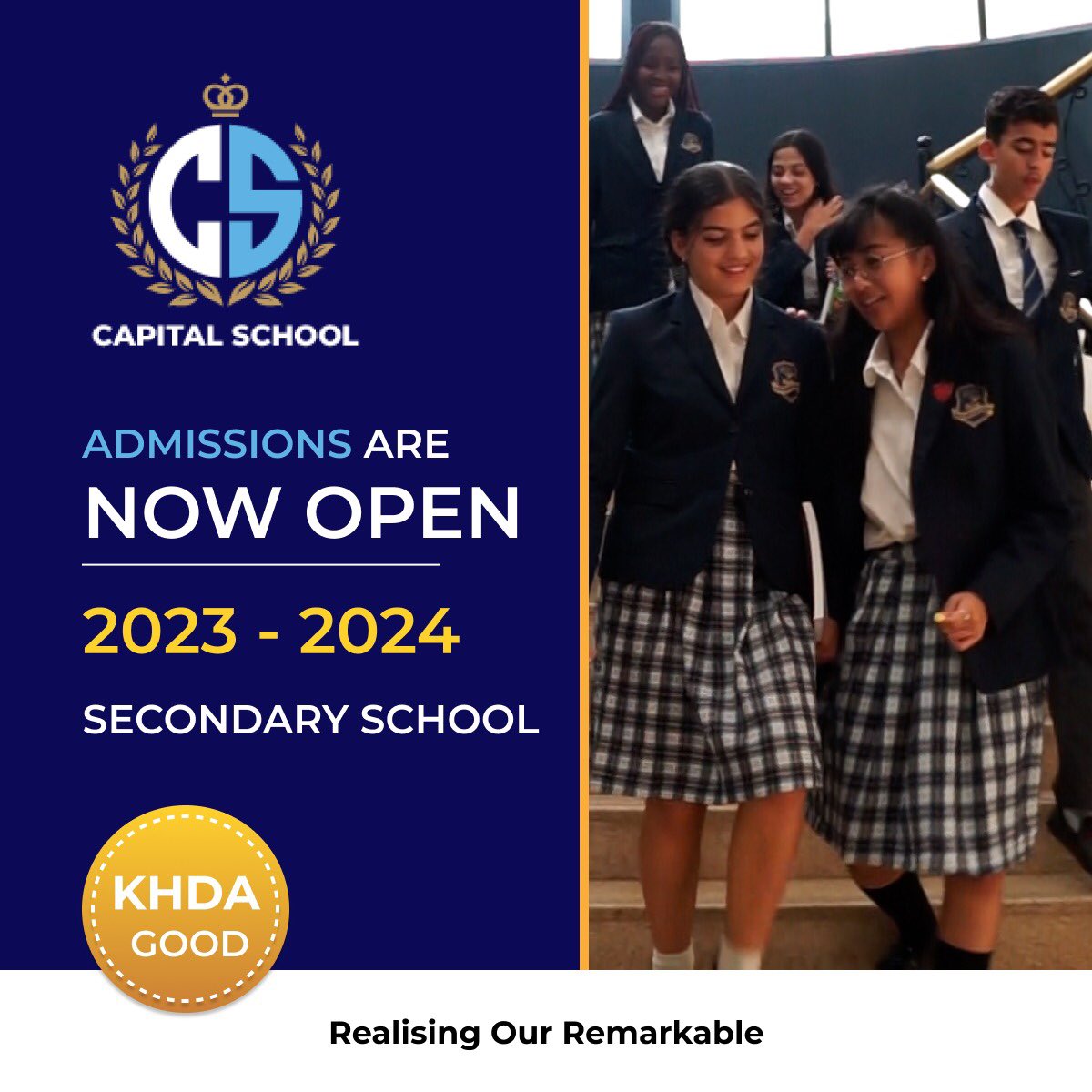 capitalschdxb's tweet photo. At Capital School, we uncover the magic in each child and ensure they make the most of the experiences offered to them. 
Rated "GOOD" by the KHDA (2023).
Meet our team, explore our facilities, and experience the spirit of our school.
Chat online (WhatsApp): 00971 55 694 9360 https://t.co/LVYmVNOEpx
