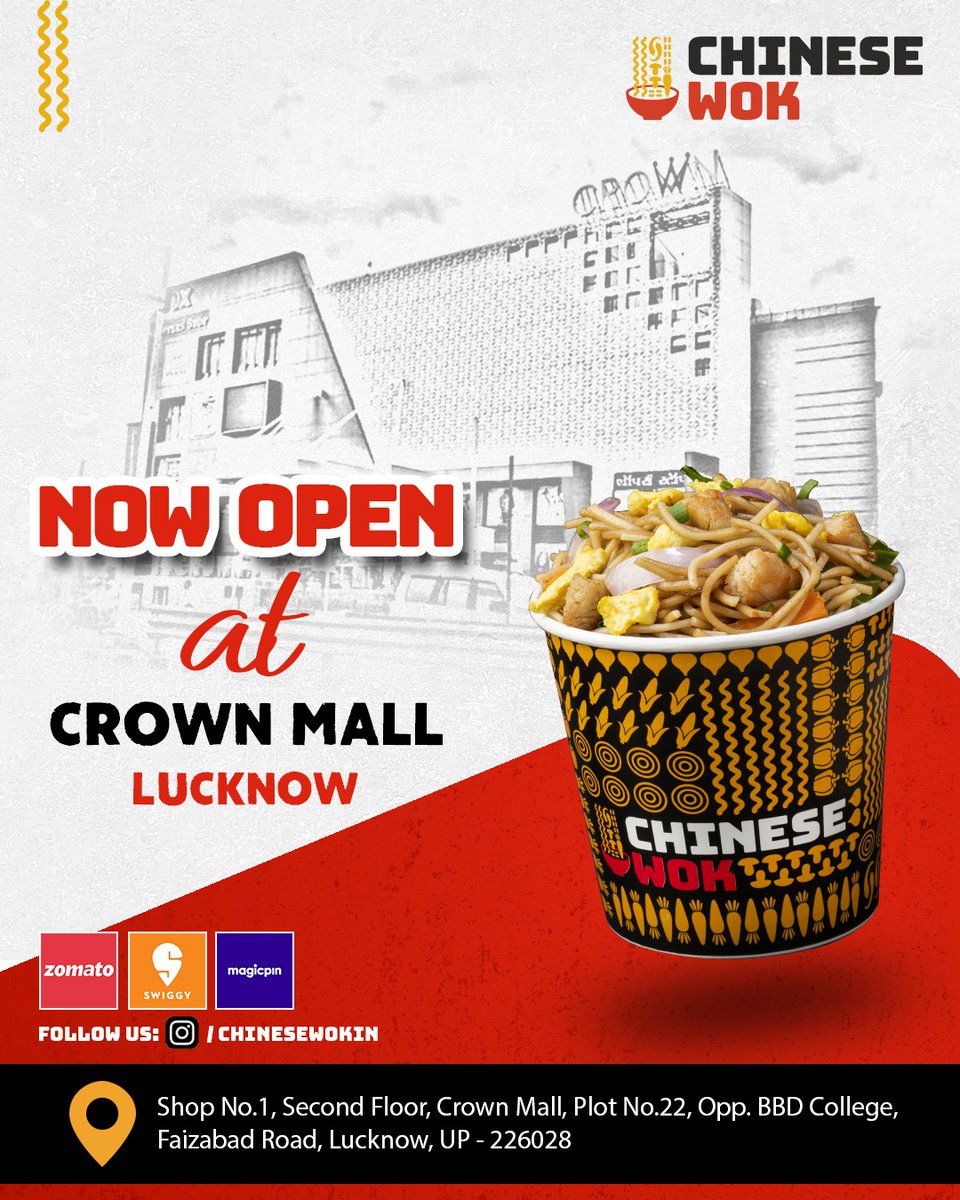CHINESE WOK Now Open to serve you!!

It's what we've all been waiting for, right?
Now your wait is over📷

Chinese Wok is now Open at Crown Mall. Hurry Up! Visit Now!!

#CrownMall #nowopen #nowopentoserveyou #ChineseWok #Lucknow #open #shopping #shoppingmall #foodlovers #foodie