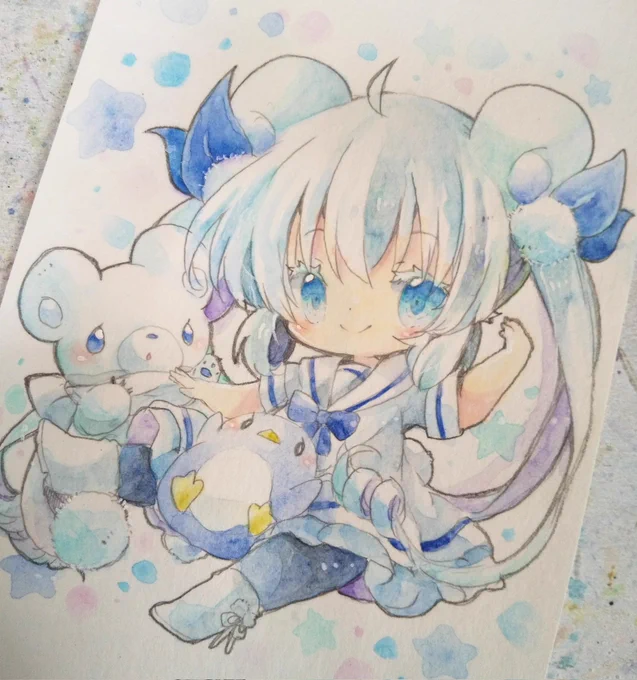 水彩色鉛筆で塗った