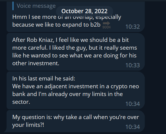 mikemaccana's tweet photo. If @RobK had mentioned his "adjacent crypto investment" was developing a non-custodial wallet he knows we wouldn't have taken that meeting.
It felt odd at the time, now we know for sure.
@DeblockApp develop your own fucking tech. @HoxtonVentures do better.
#brainrape https://t.co/ygU9mInH8h