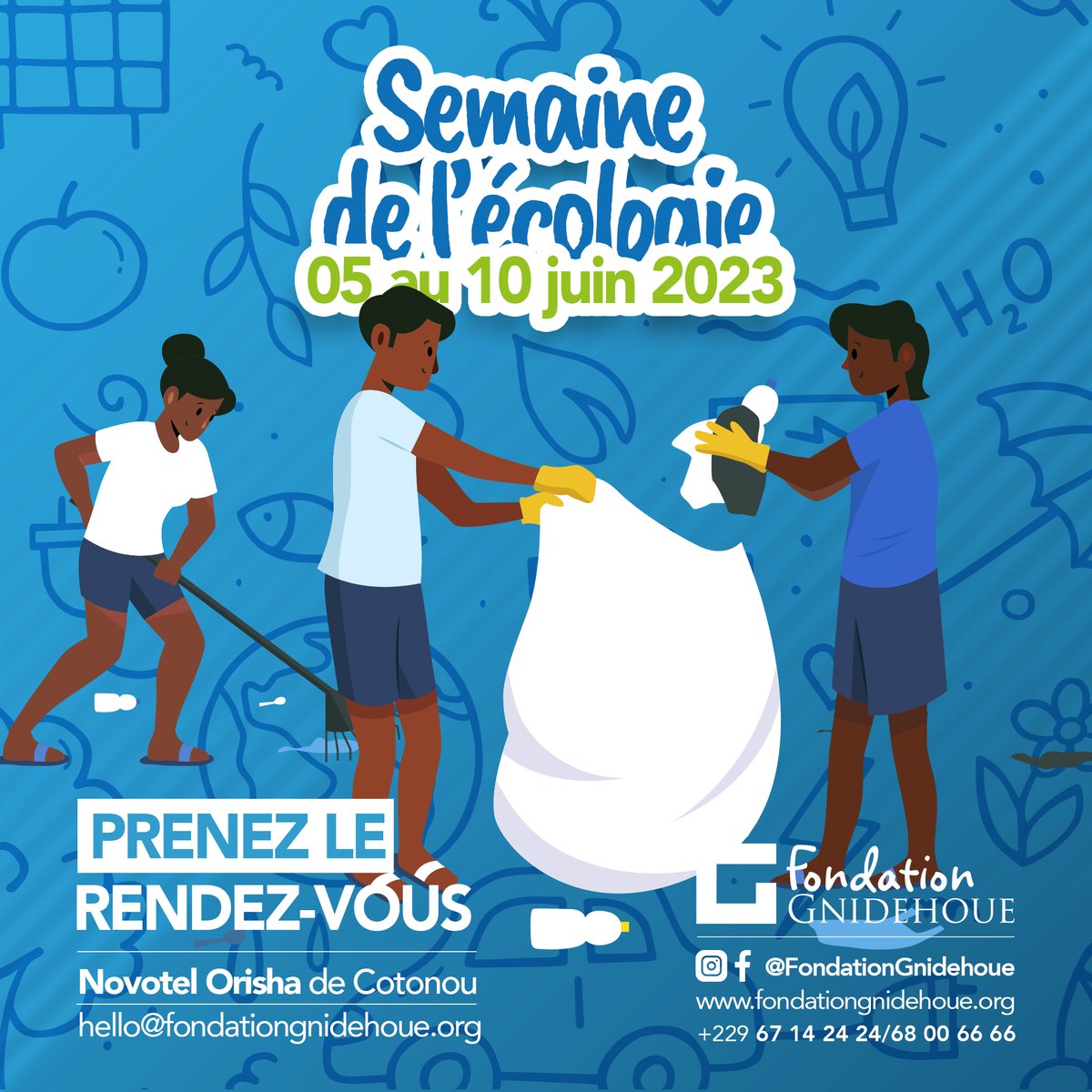 Participez à la #SemaineEco2023 ! Organisée par la Fondation GNIDEHOUE, rejoignez le combat contre la pollution plastique. Ensemble, nous pouvons faire une différence ! #EcoResponsable #StopPlastique 🌍🌳