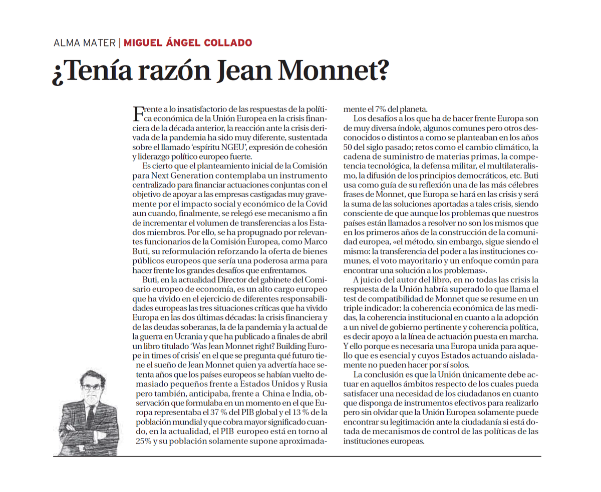 Comparto mi nueva columna de hoy en La Tribuna: "¿Tenía razón Jean Monnet?". 🗞️ latribunadetoledo.es/Opinion/Z1349B…