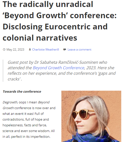 Env_Pol's tweet photo. Blog now online! Sabaheta Ramčilović-Suominen discusses her experience of the 'radically unradical' Beyond Growth conference. 
@SabahetaRamilo1 #BeyondGrowth #BeyondGrowth2023 
https://t.co/dMljLtcTEi https://t.co/D2rDnooAmE