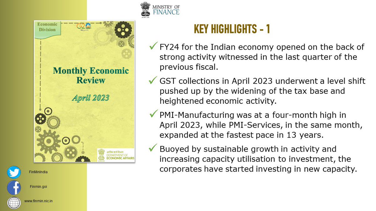 aptenco's tweet photo. RT FinMinIndia: Ministry of Finance @FinMinIndia releases Monthly Economic Review #MER for April 2023.

For full report ➡️ https://t.co/Yyaru2GTrY 

Key highlights 👇 https://t.co/tIuiT4U8I4