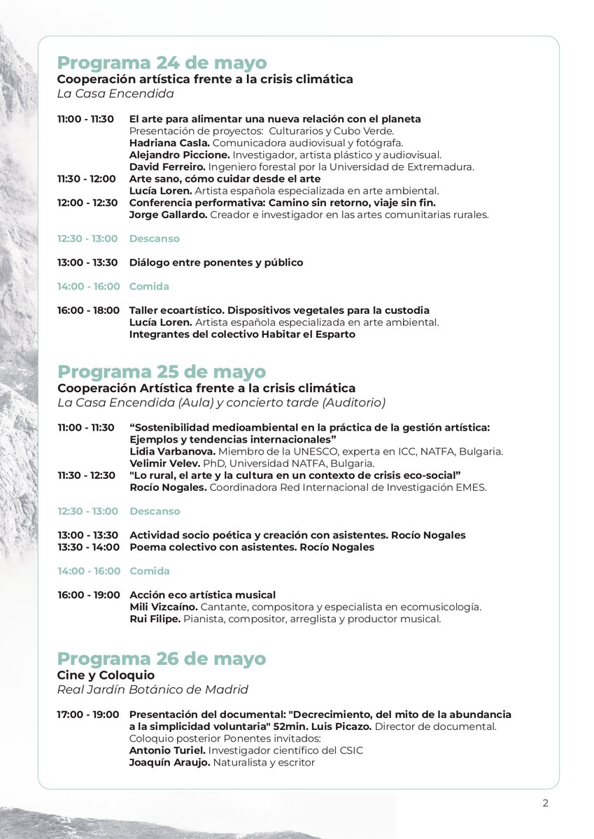 ReaccRed's tweet photo. ¿Ya te inscribiste? 

📌🌱#Resilencia "Cooperación artística frente a la crisis climática" organizado por @espaciorojo #REACC 

3 días de encuentro en el marco de #EMPACT Empatía y Sostenibilidad "El arte de pensar como una montaña" de @EUCreativa_ES 

➡️https://t.co/LNzNtGWOh2 https://t.co/EbNFz4zzO1