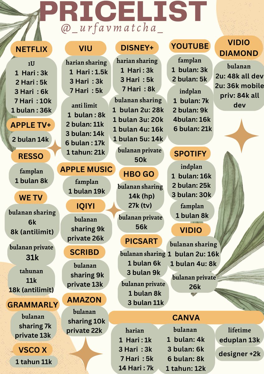 _urfavmatcha_'s tweet photo. JUAL APP PREM NETFLIX, DISNEY+, VIU, SPOTIFY, APPLETV, VIDIO, CANVA, HBO, PRIME, RESSO, WETV, IQIYI, SCRIBD, PICSART, VSCO X, APPLE MUSIC, YOUTUBE, GRAMMARLY payment via spay, gopay, ovo, dana, bca https://t.co/ntUK3XVLE0