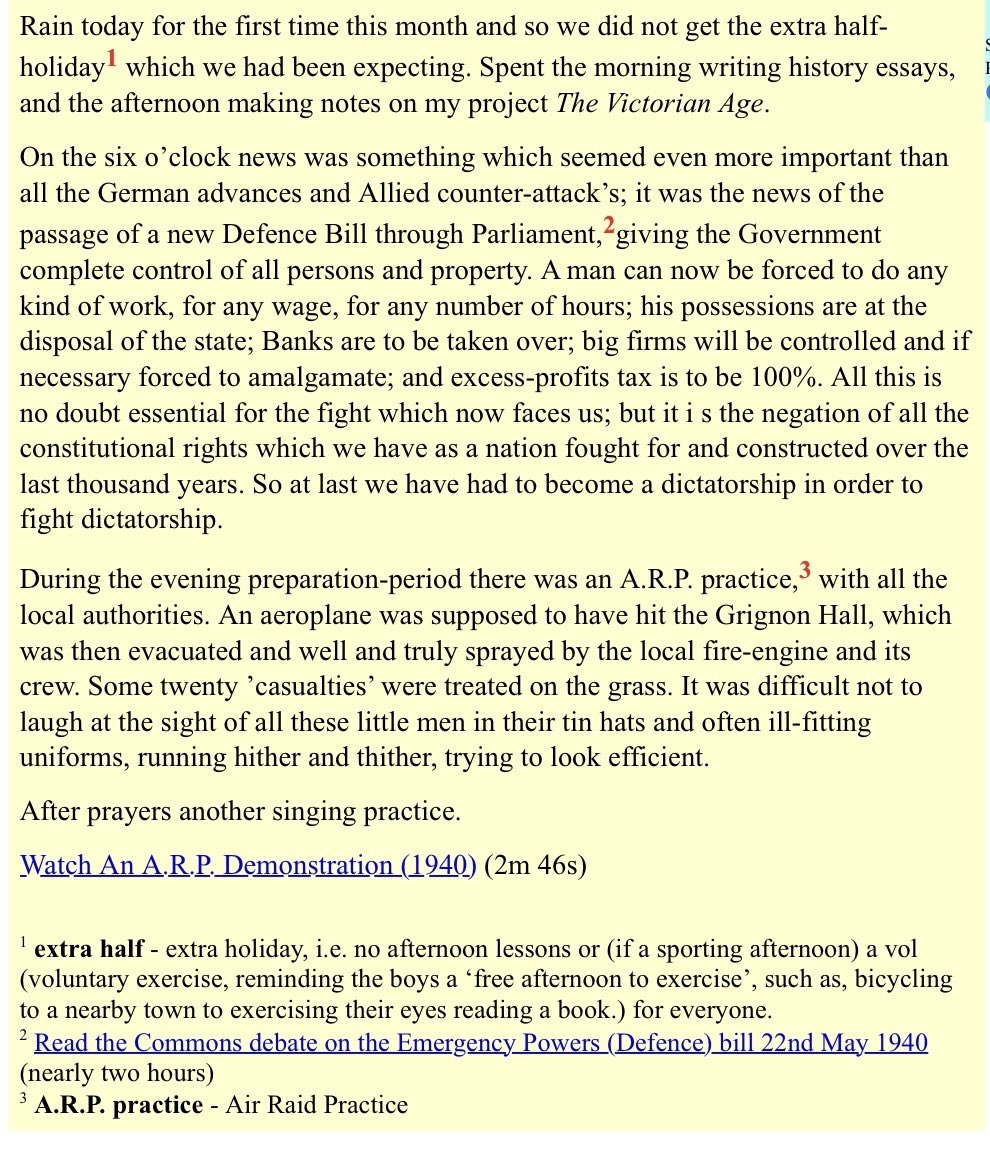 #OTD in 1940 school diary during WWII evacuation when Felsted was evacuated to Ross-on-Wye, Herefordshire by Norman Alfred Percy Methven (<a href="/FollyfieldHouse/">Follyfield House</a> 1934-40)  Prefect. Head of House. Head of Choir in 1940. <a href="/FelstedSchool/">Felsted School</a> <a href="/Felstedians/">Felstedians</a> <a href="/felstedhistory/">Felsted History</a> <a href="/felstedmusic/">Felsted Music</a>