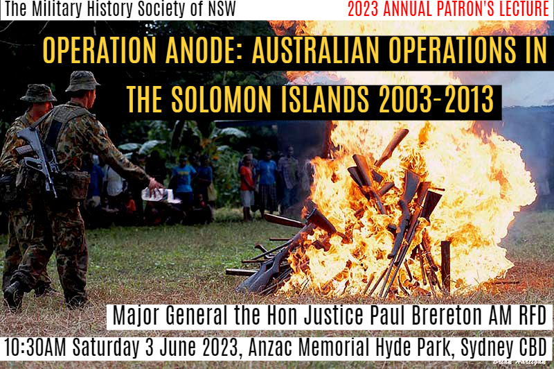 MHS_NSW's tweet photo. 2023 ANNUAL PATRON'S LECTURE - MAJOR GENERAL THE HON JUSTICE PAUL BRERETON AM RFD
Come along and hear our Patron speak about this operation which he helped to plan. More details here:

https://t.co/ZjCuLYxMA0

#Sydney #NSW #nswpol #auspol #twitterstorians https://t.co/ZNUwb9NNP1